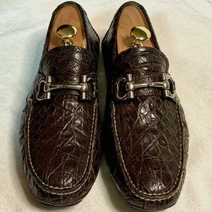 SOLD  Ferragamo Parigi Brown Crocodile Gancio Bit Driving Loafers 10 EE SOLD